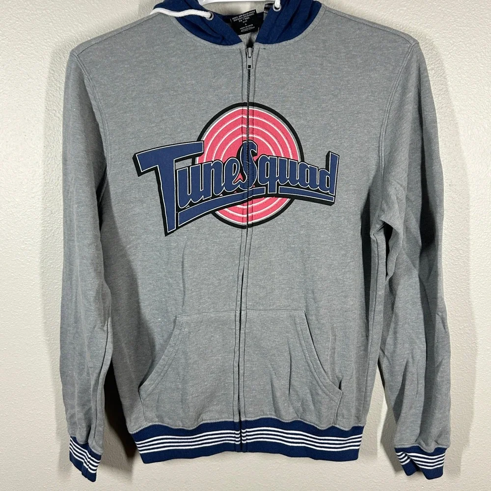 Space Jam Tune Squad BoxLunch Mens Gray Navy Blue Full Zip Hoodie Small